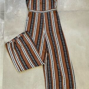 Forever 21 Black, Brown, and White Striped Jumpsuit